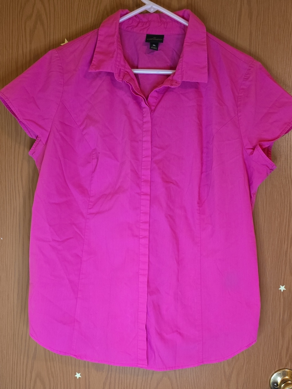 Worthington Hot Pink Short Sleeve Button-Front Shirt